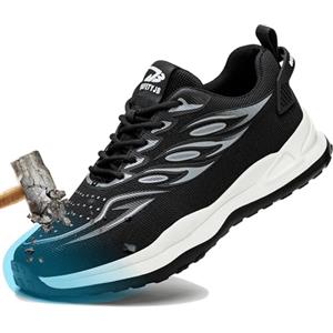 YEKOYIOO Scarpa Antinfortunistica Donna Uomo Scarpe da Lavoro con Punta in Acciaio Leggere Traspiranti Sneaker da Lavoro Leggere ed Eleganti Scarpe Sportive di Sicurezza 38 Grigio Nero