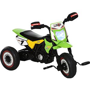 HOMCOM Triciclo per Bambini Stile Moto a Pedali con Luci e Suoni, 3 Ruote Larghe, Età 18-36 Mesi, 71x40x51cm, Verde