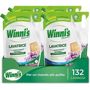 Winni's - Detersivo Lavatrice Ipoallergenico in Ecoformato, 132 Lavaggi, Adatto alle Pelli più Sensibili, Fragranza Aleppo e Verbena, con Materie Prime di Origine Vegetale, 1485 ml x 4 Confezioni