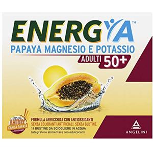 ANGELINI Energya Adulti 50+, Integratore Alimentare con Magnesio, Potassio, Vitamina B2, Integratore Antiossidante, Riduce Stanchezza, 14 Bustine