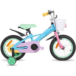 STITCH Macaron 14 pollici Bicicletta da bambino da 3 a 5 anni ，bicicletta da bambina con stabilizzatore e cestino