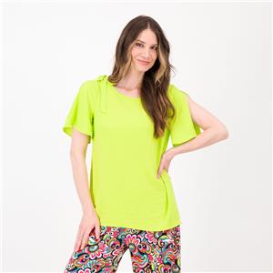 Nina Leonard T-shirt in tessuto crespo scollo tondo Manica corta aperta Fiocco sulla spalla