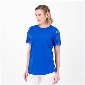 Isaac Mizrahi Live! Isaac Mizrahi Live T-shirt scollo tondo Cotone e modal Maniche in pizzo Fondo stondato