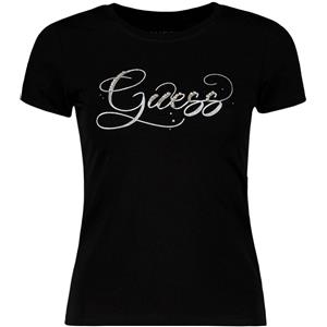 GUESS T-SHIRT LOGO STRASS CORSIVO DONNA