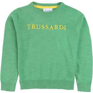 Maglione Trussardi di filo di color verde con scritta gialla sul davanti
