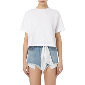 ELISABETTA FRANCHI T-SHIRT IN JERSEY CON LOGO E CHARMS - MA00141E2 - gesso