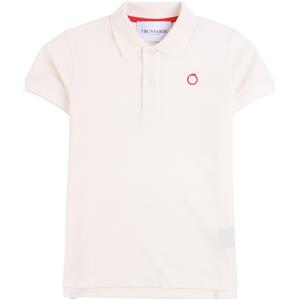 Polo Trussardi di colore bianco con bottoncino e logo di colore rosso