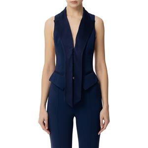 ELISABETTA FRANCHI GILET SMOKING IN CREPE CON REVER IN RASO - GL00251E2 - oltremare