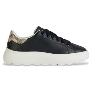 GEOX per donna. D45TCC 085AR Sneakers Spherica ec4.1 in pelle nera, Nero, Basso, 1 a 3 cm, Stringhe, Casual