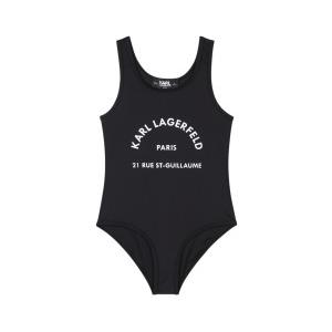 Karl Lagerfeld per ragazza. [Z30444] Costume da bagno nero con logo stampato, Beachwear, Poliamide, moda per bambini