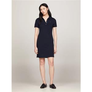 Tommy Hilfiger per donna. WW0WW42048 Abito polo blu scuro del 1985, Casual, Manica corta, Cotone biologico, Sostenibile, Navy
