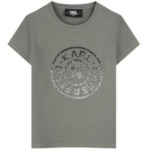 Karl Lagerfeld unisex per bambino. [Z30499] Maglietta verde a maniche corte, Casual, Cotone, Manica corta, moda per bambini
