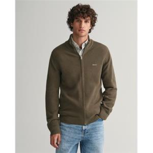 Gant per uomo. 8040524 Cardigan in piqué di cotone con cerniera verde [3090815], Casual, Manica lunga