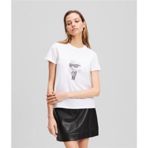 Karl Lagerfeld per donna. A3W17076 T-shirt Karl Ikon con strass bianchi [3280503], Bianco, Casual, Manica corta, Cotone biologico, Sostenibi