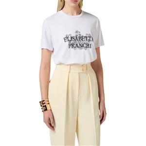 ELISABETTA FRANCHI T-SHIRT IN JERSEY CON STAMPA E RICAMO - MA00351E2 - gesso