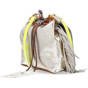 Ebarrito Borsa in pelle patchwork con frange